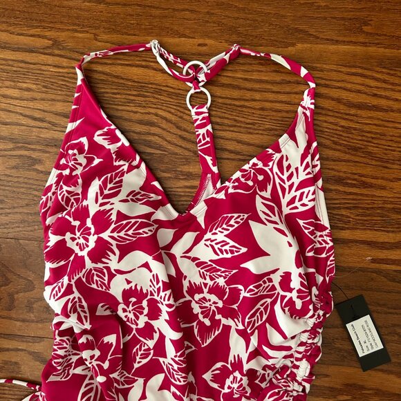 NWT Pink Floral Side Cinch Racer Back Medium Coverage One Piece Swimsuit Size XL - Picture 9 of 14